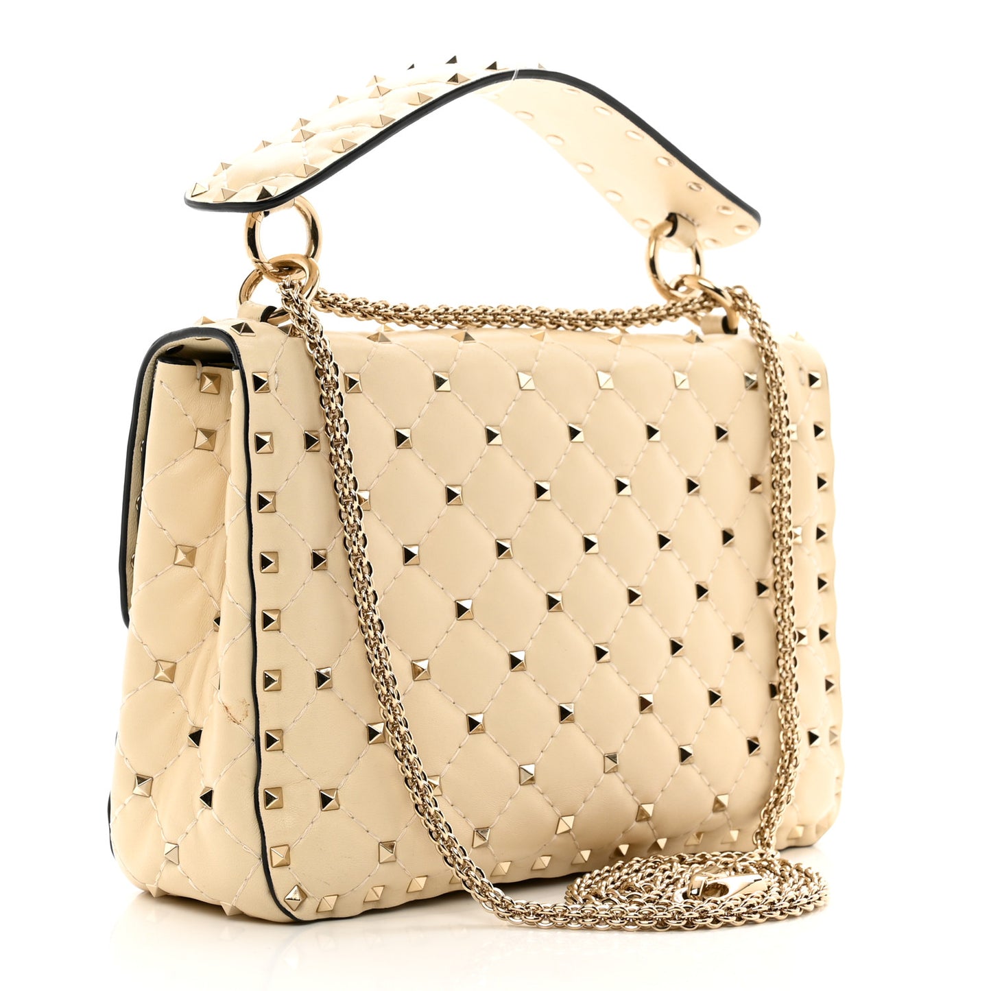 Nappa Medium Rockstud Spike Shoulder Bag Light Ivory