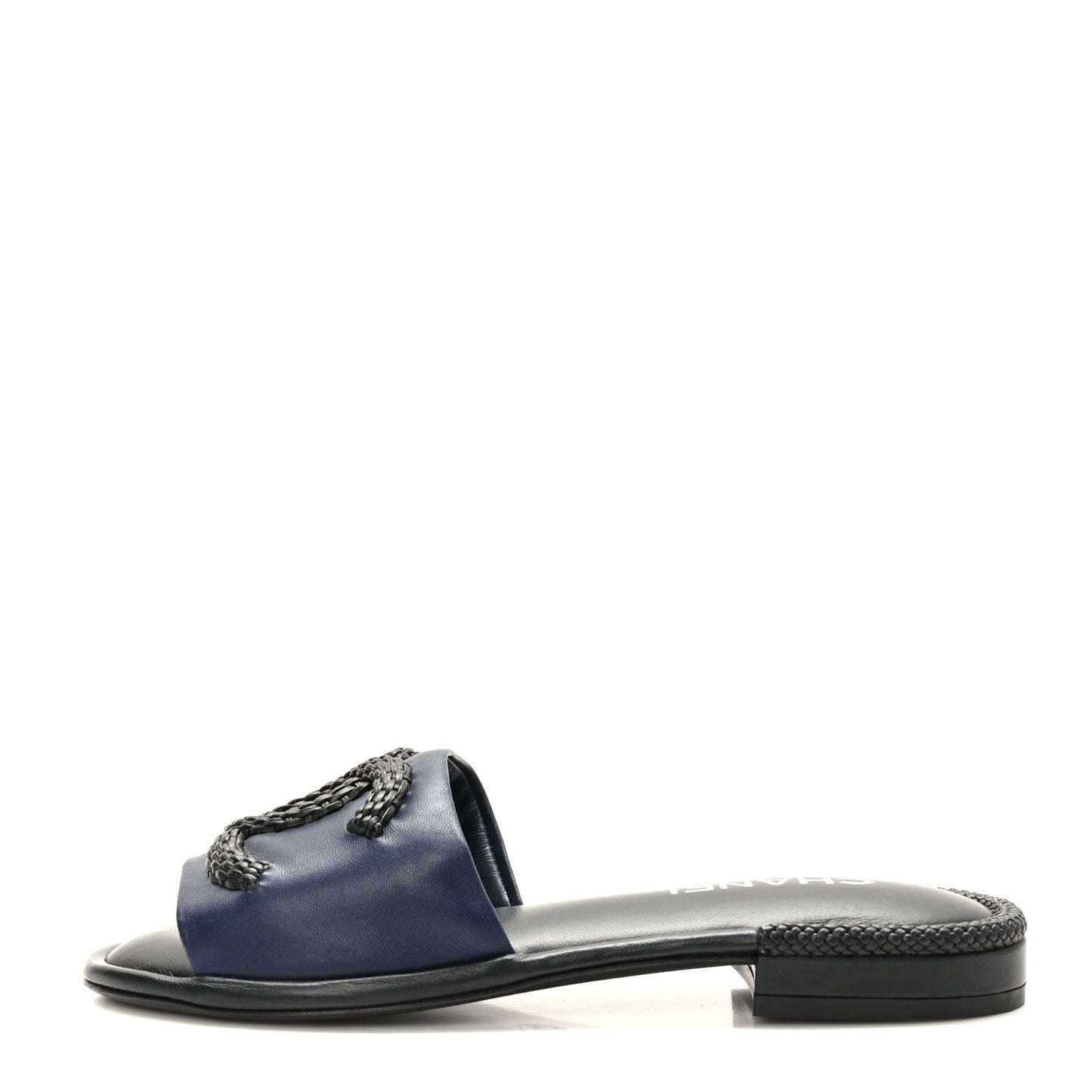 Lambskin CC Braided Mules 36 Navy Blue Black