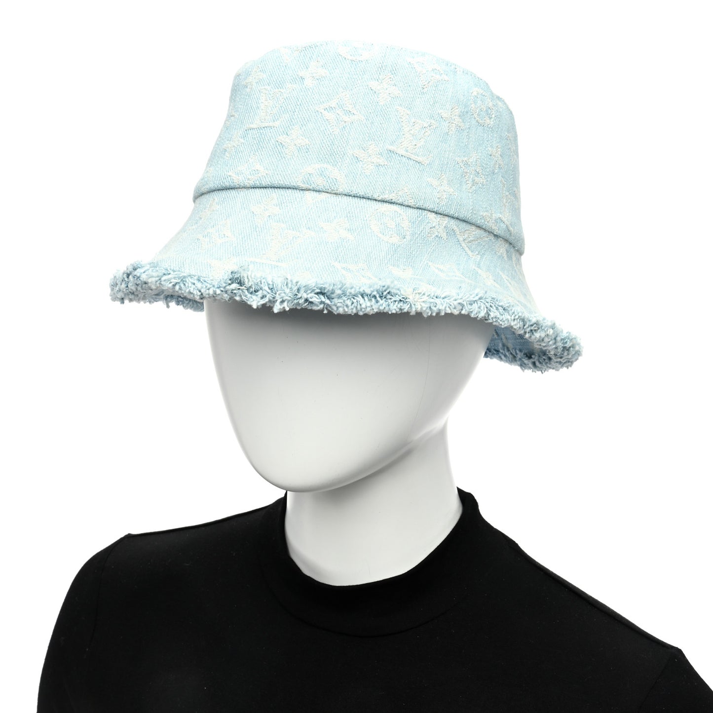 Monogram Denim Fringe Bucket Hat Blue