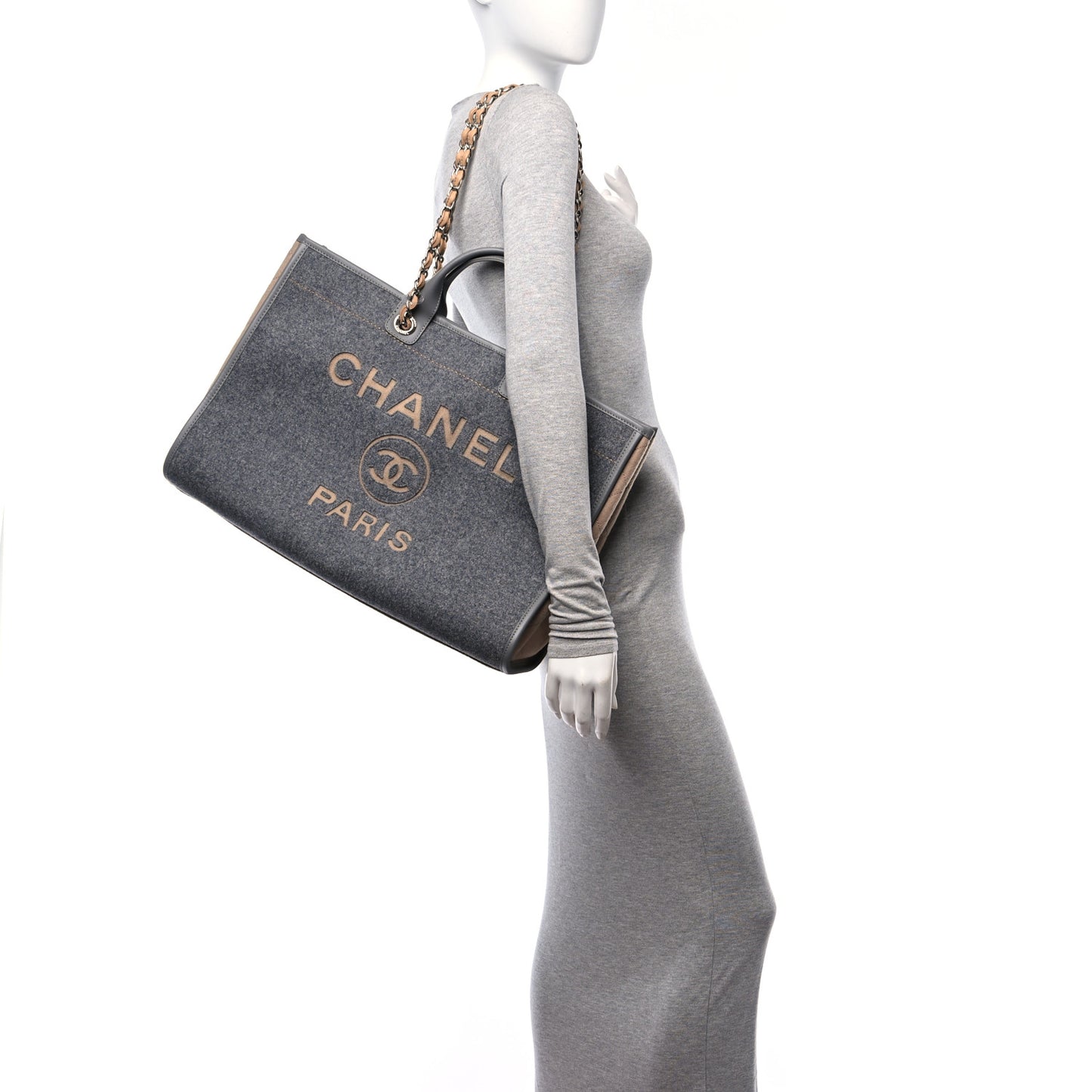 Wool Felt Large Deauville Tote Grey Beige