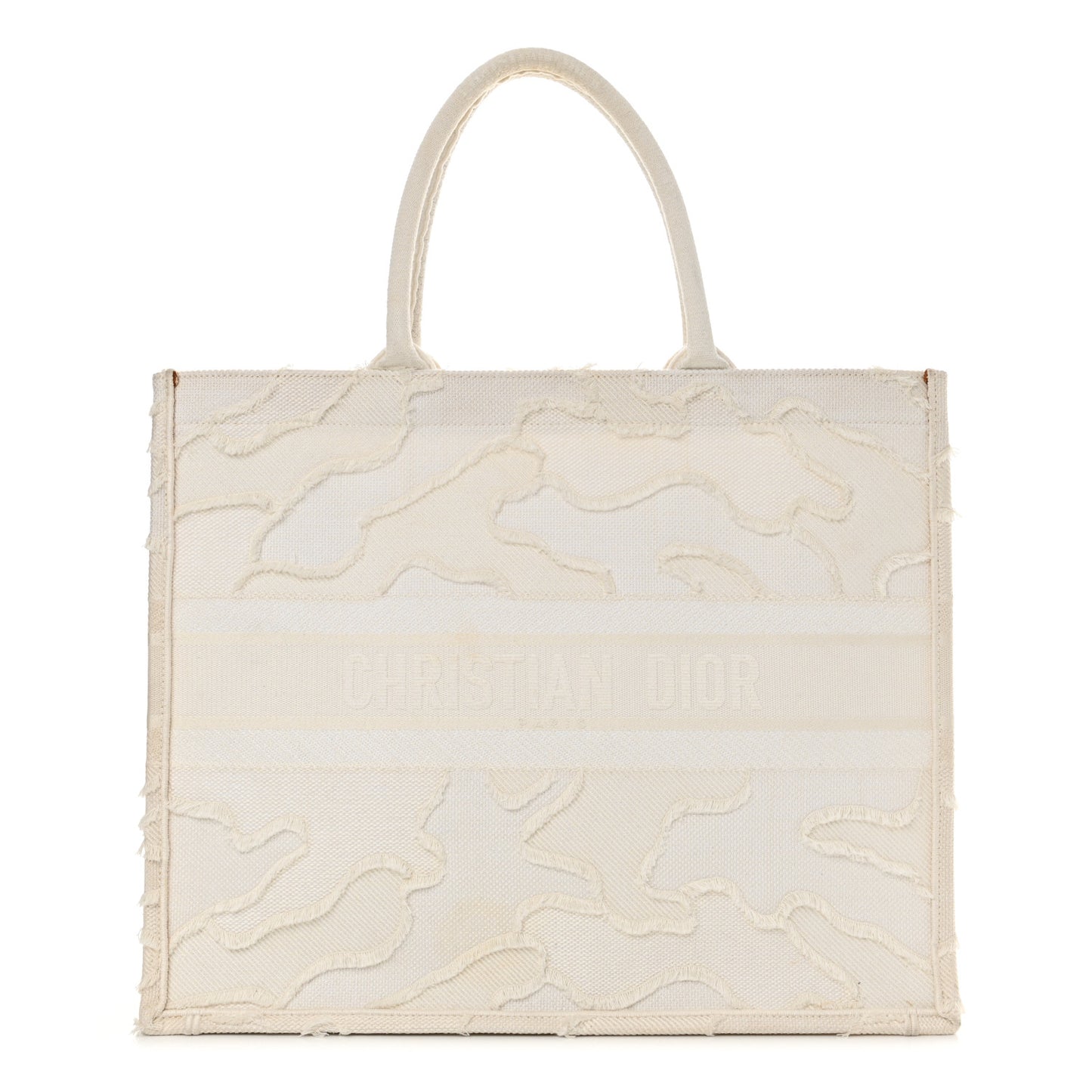 Canvas Embroidered Camouflage Large Book Tote White