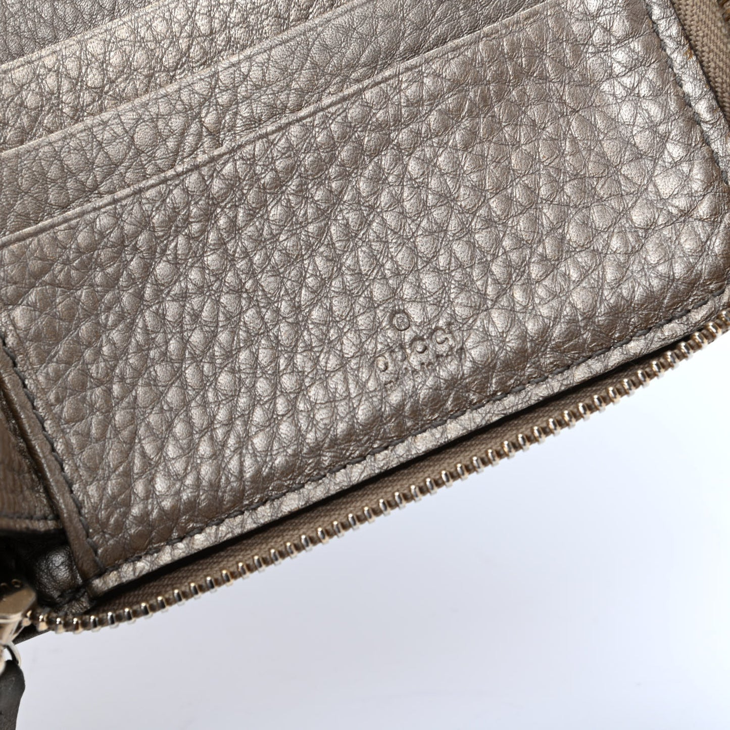 Metallic Pebbled Calfskin Soho Zip Around Wallet Golden Beige