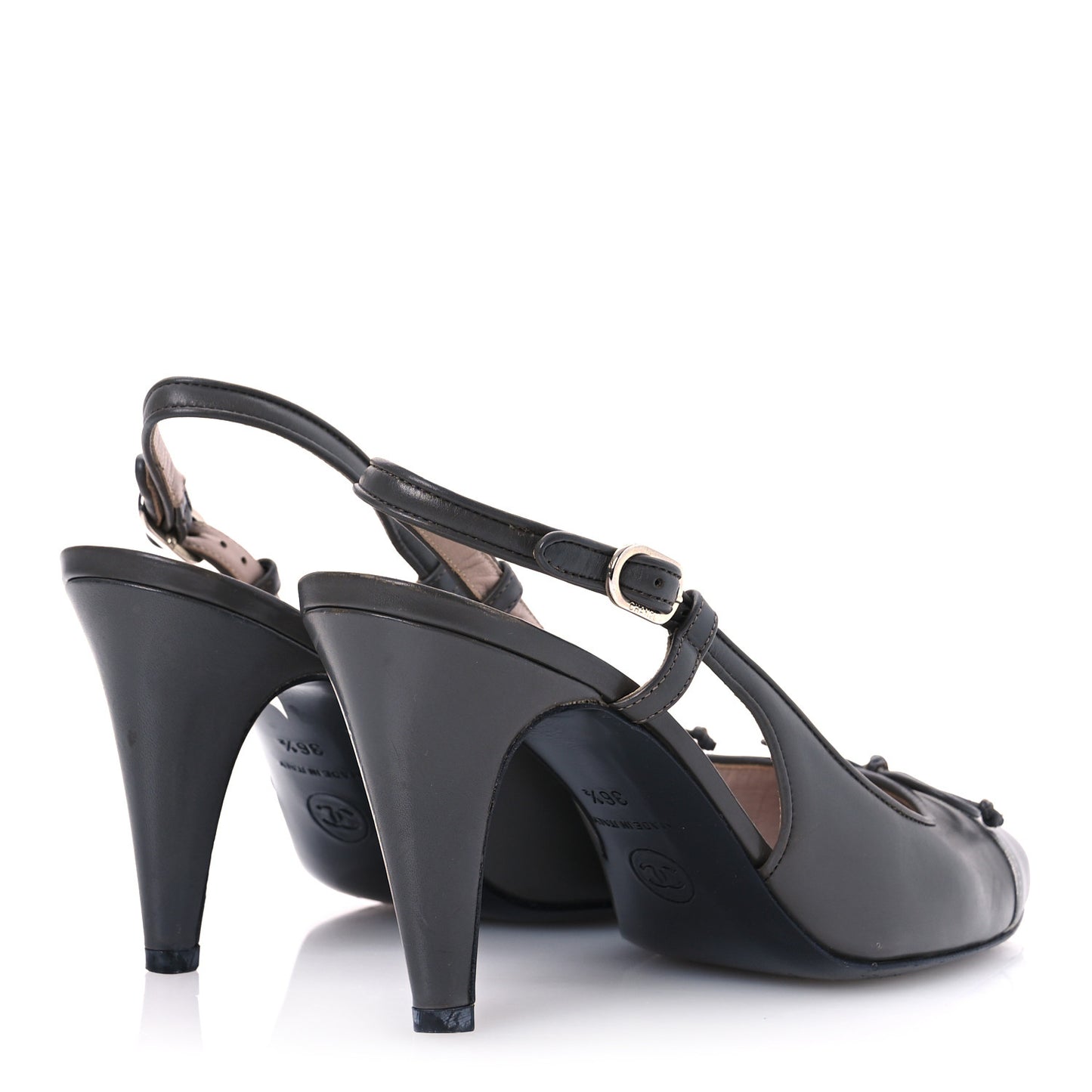 Metallic Lambskin Cap Toe CC Slingback Heels 36.5 Khaki Silver