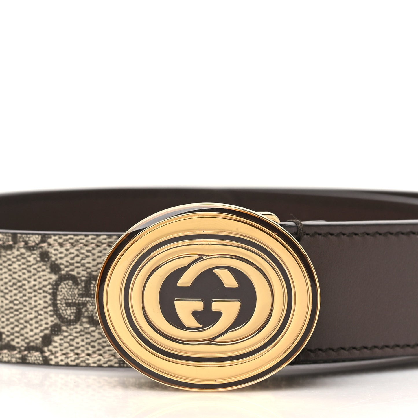 GG Supreme Monogram Plutone Calfskin Enamel Interlocking G 30mm Belt 75 30 Beige Ebony New Acero