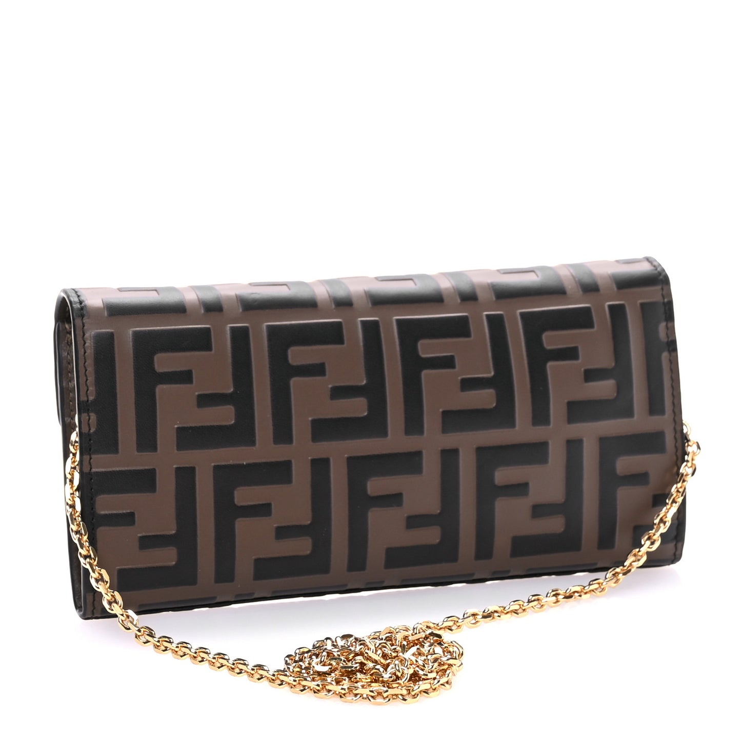 Vitello Soft F is Fendi Bi-Color FF 1974 Embossed Continental Envelope Wallet On Chain Maya Black