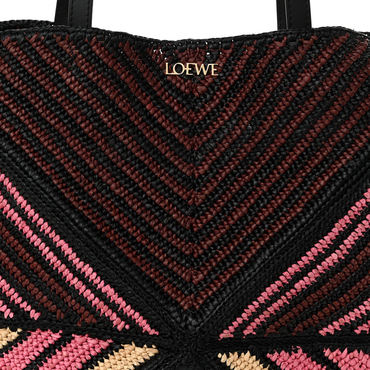 Raffia Calfskin Paula's Ibiza Medium Puzzle Fold Tote Pink Burgundy