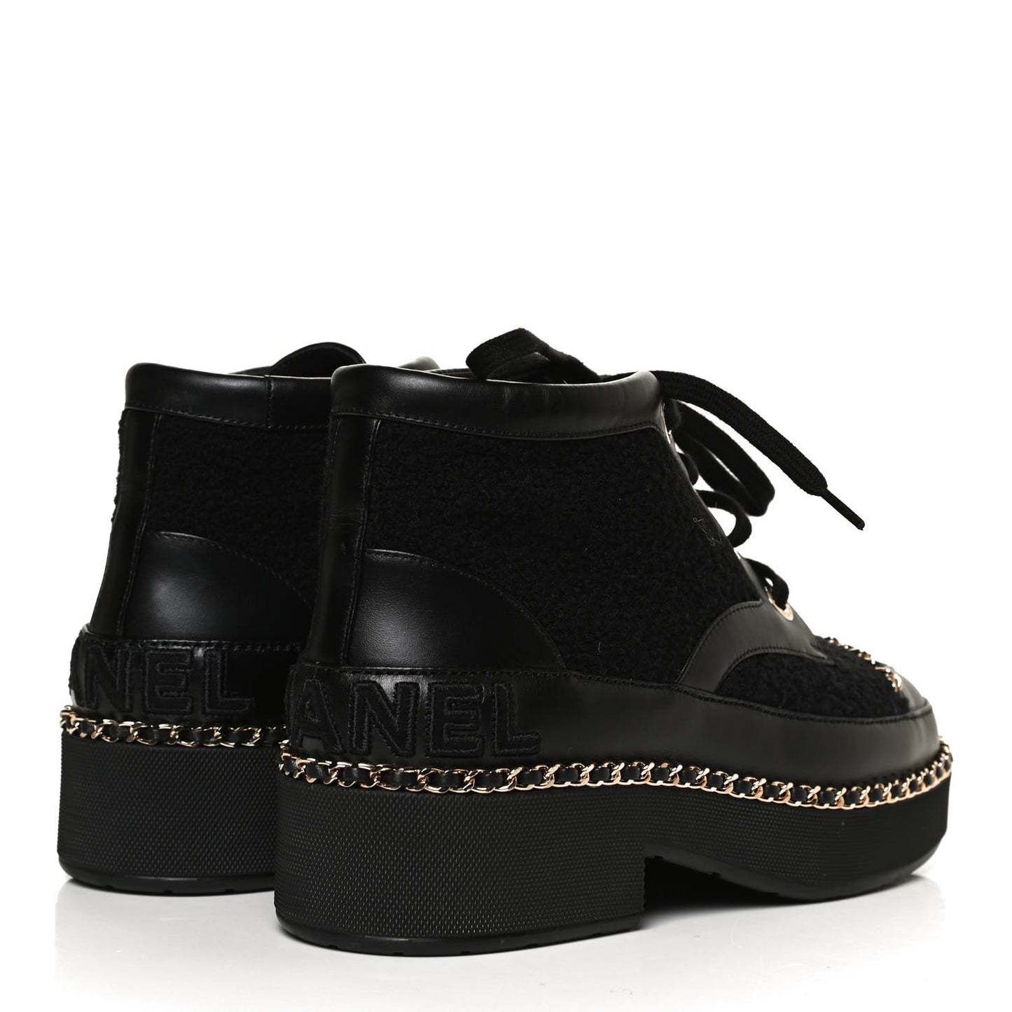 Tweed Calfskin Chain Short Boots 36 Black