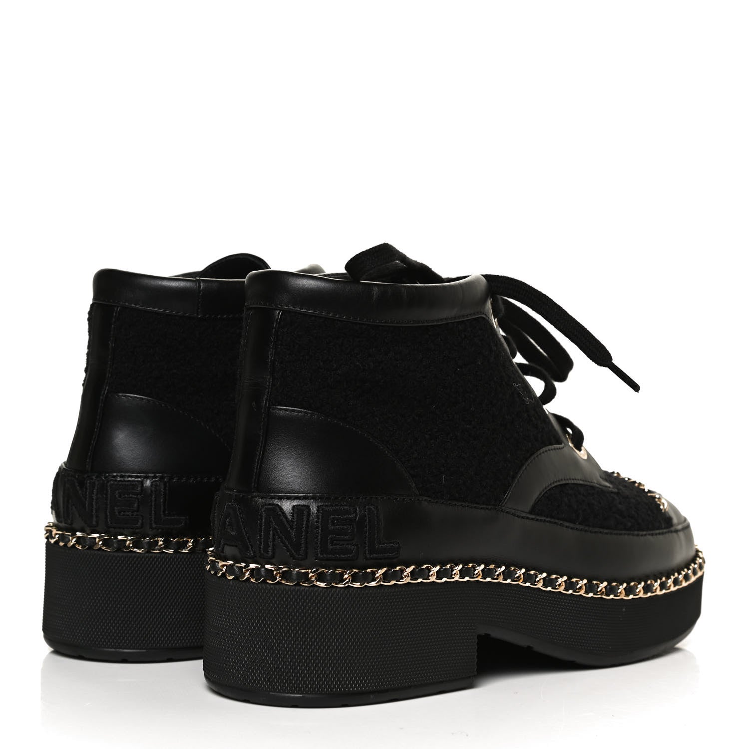 Chanel Tweed Calfskin Chain Short Boots 36 Black 4 of 9
