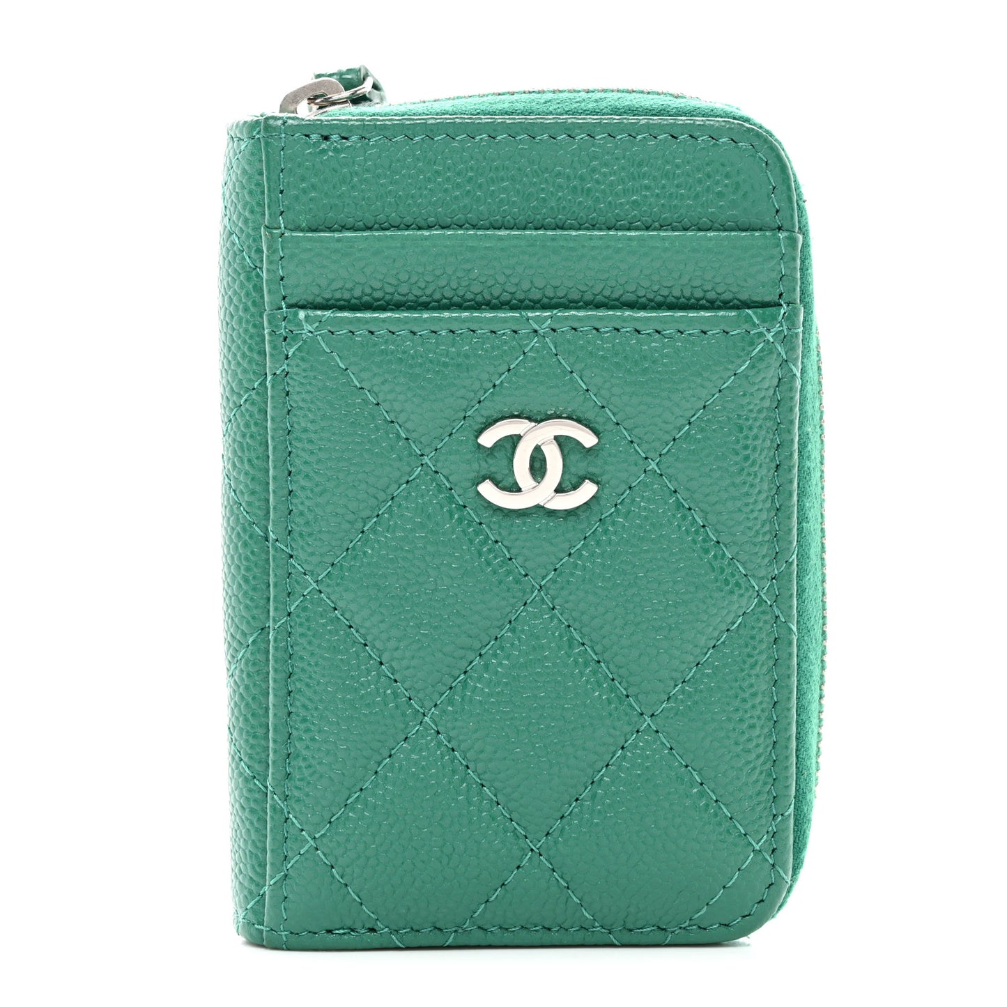 Caviar Quilted Zip Card Holder Green