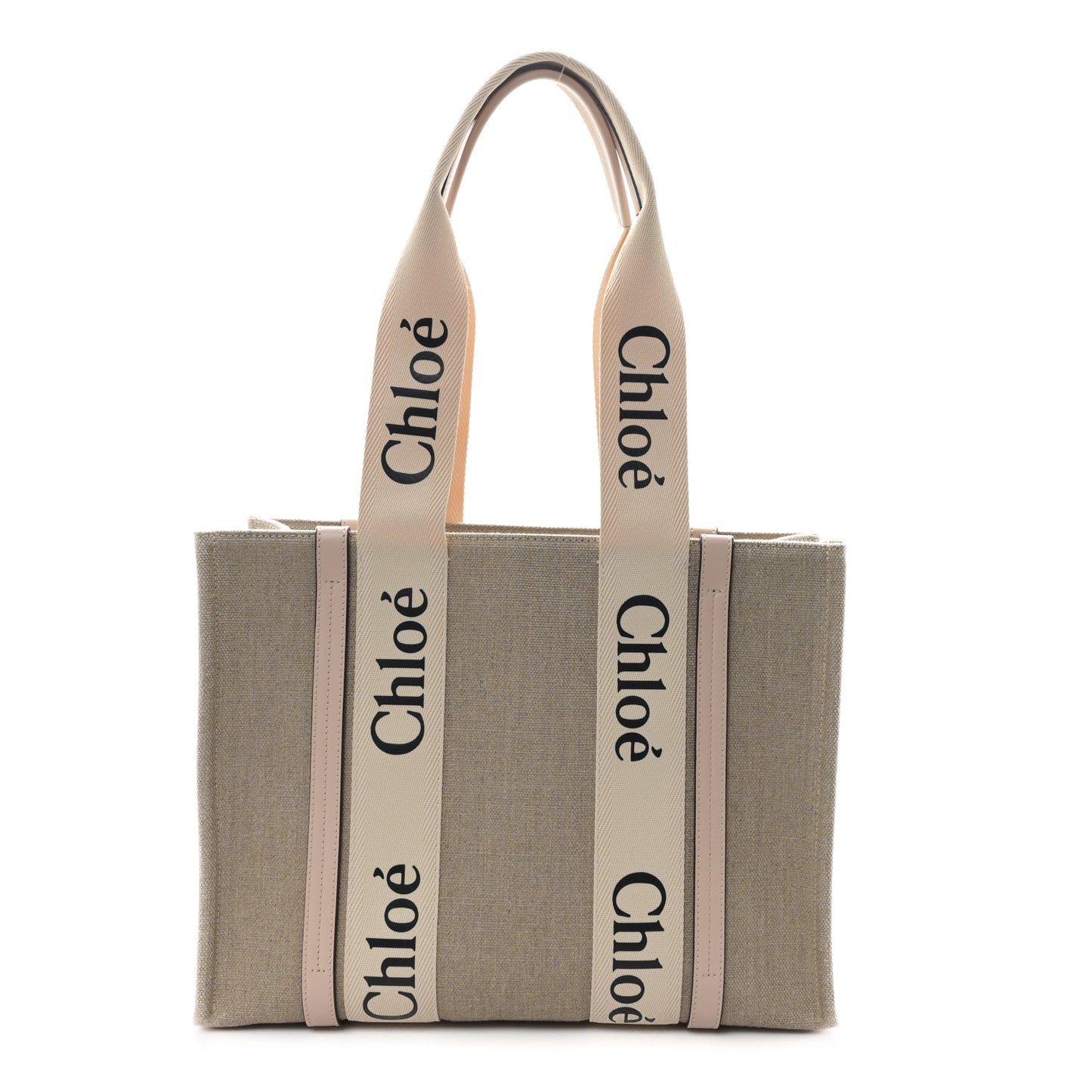 Linen Calfskin Medium Woody Ribbon Tote Cement Pink