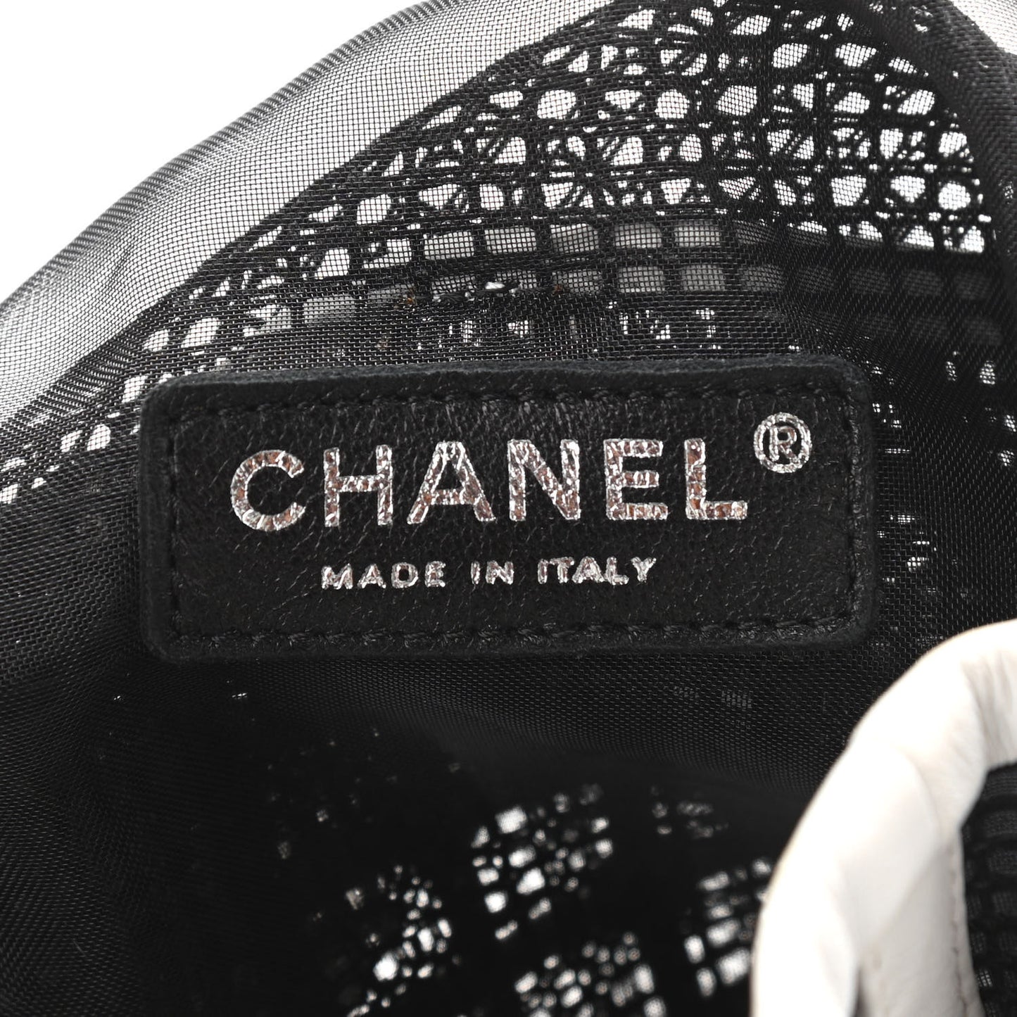 Calfskin Mesh Chain Bucket Bag Black White