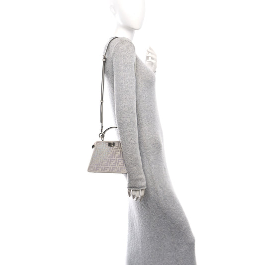 Iridescent Crystal Vitello Laminato Suede FF Petite Peekaboo I SEE U Satchel Cappuccino