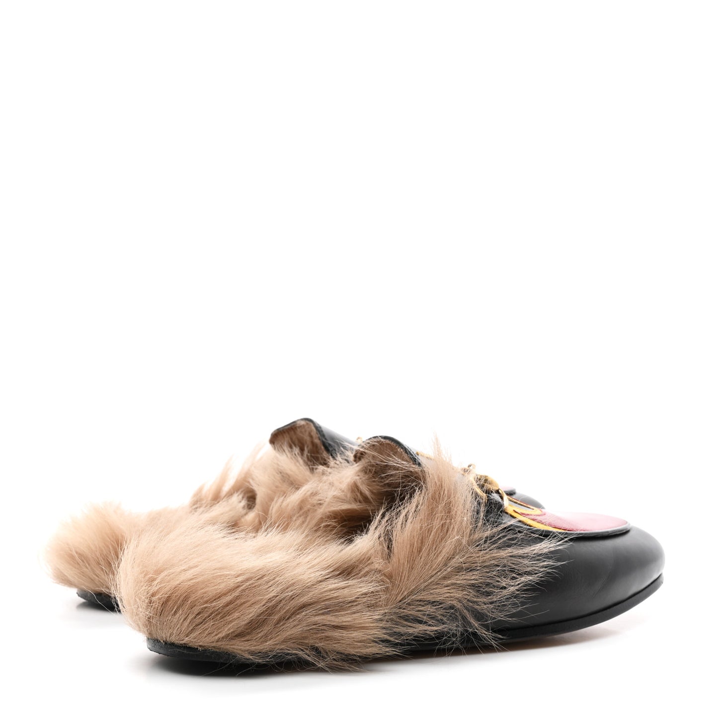 Calfskin Fur Flame Princetown Slippers 35 Black