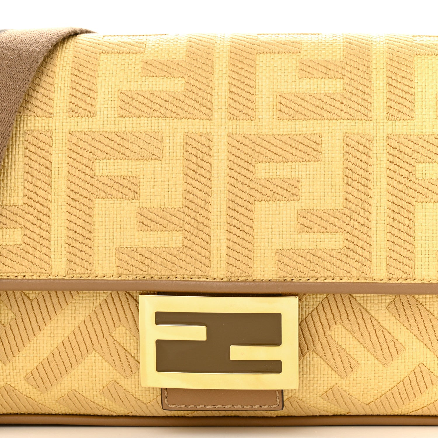 Fendi Raffia Vitello King Lucido FF Embroidered Baguette Grano Sand 8 of 14