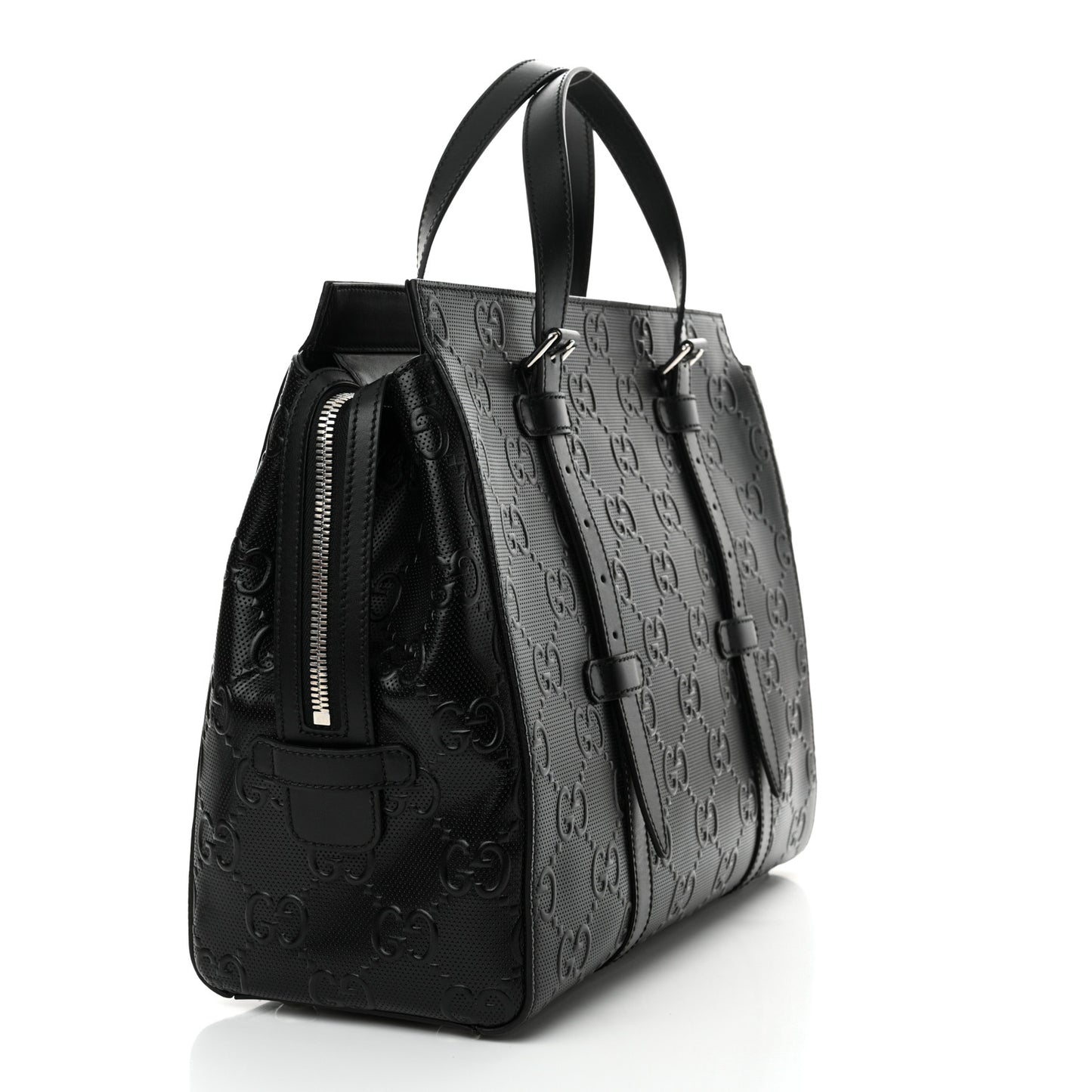 Calfskin GG Tennis Embossed Tote Bag Black
