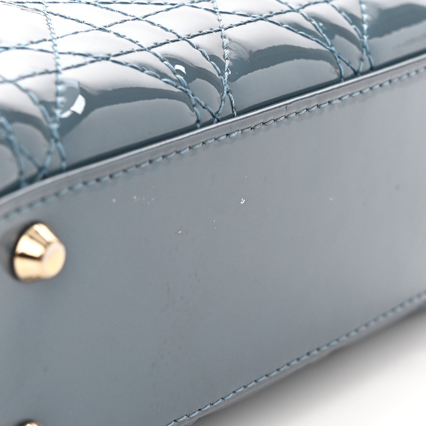 Patent Cannage Mini Lady Dior Light Blue