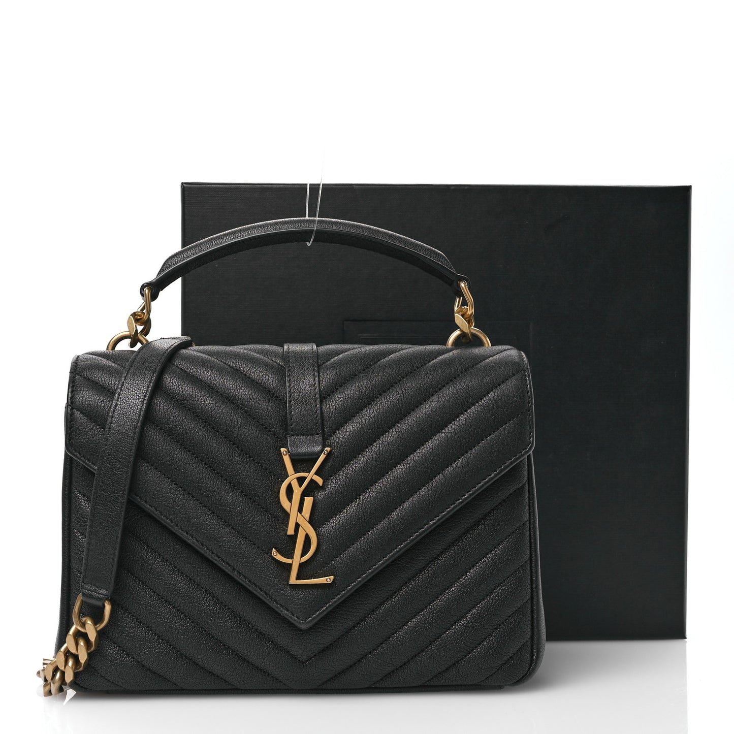 Sheepskin Matelasse Chevron Monogram Medium College Bag Black
