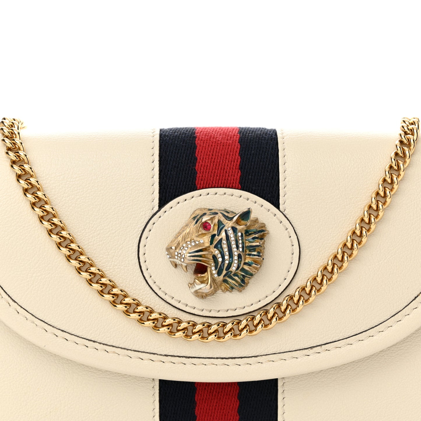 Textured Calfskin Web Mini Rajah Slim Flap Shoulder Bag Mystic White