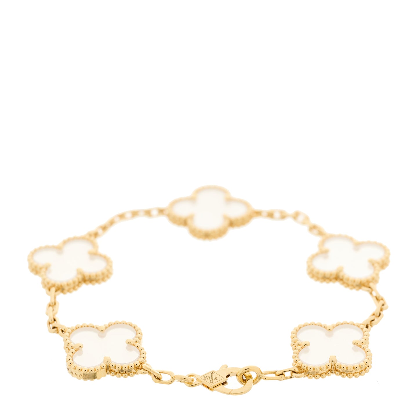 18K Yellow Gold Rock Crystal 5 Motifs Vintage Alhambra Bracelet