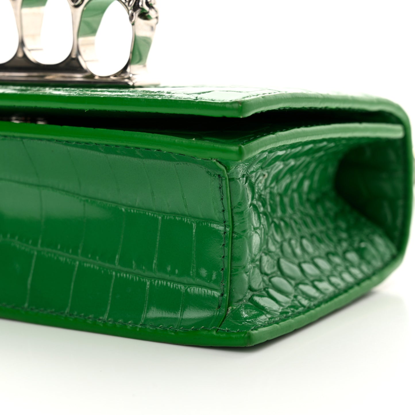 Calfskin Crocodile Embossed Knuckle Shoulder Bag Green