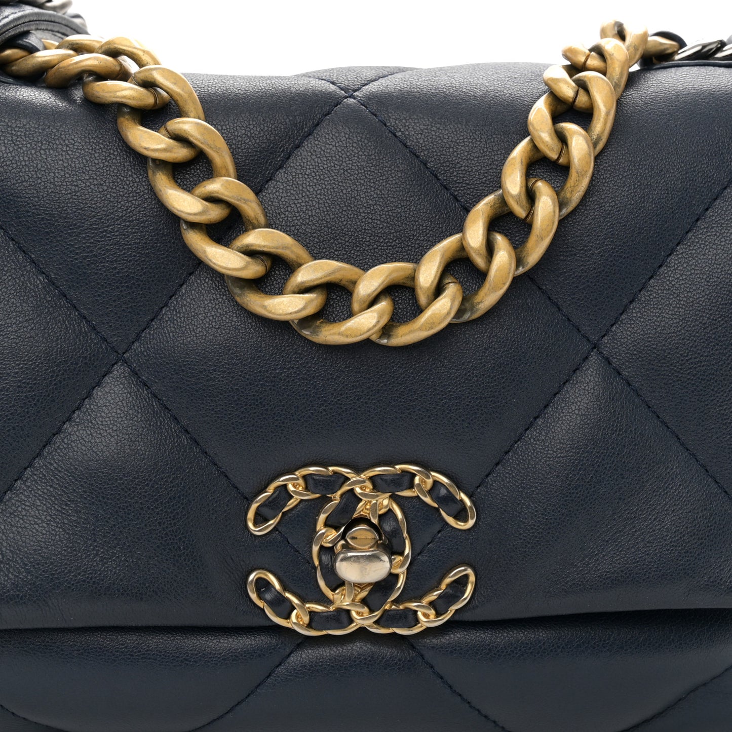 Lambskin Quilted Medium Chanel 19 Flap Navy Blue