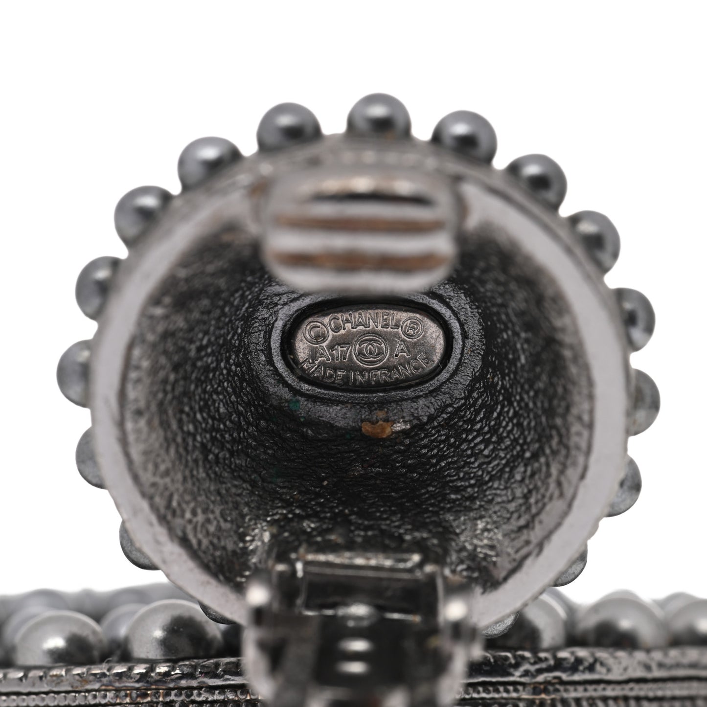 Ruthenium Beaded CC Drop Clip On Earrings Dark Grey