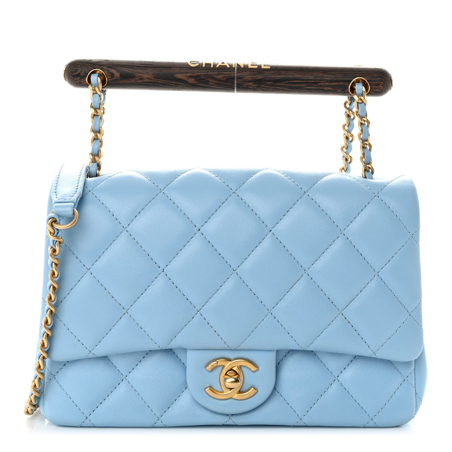 Chanel Lambskin Quilted Small Wenge Wood Flap Light Blue 1390839