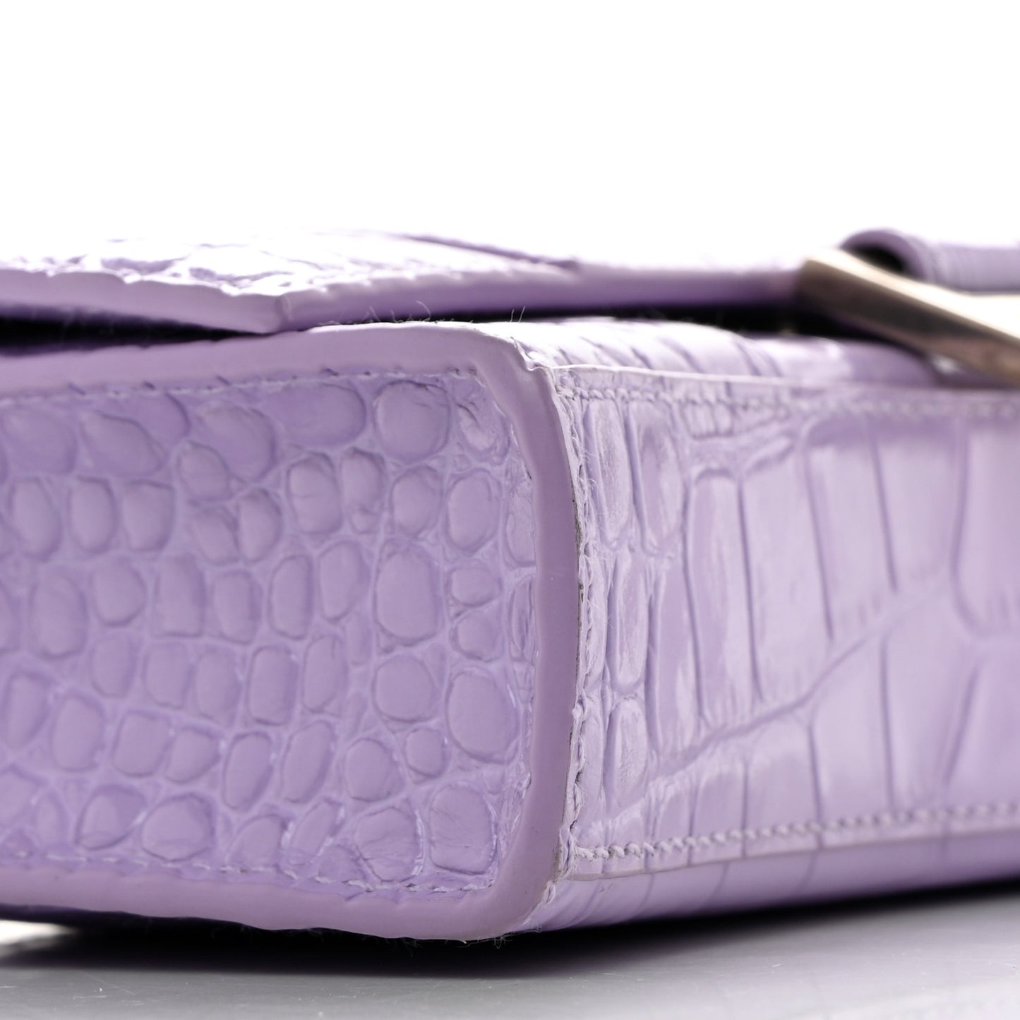 Shiny Calfskin Crocodile Embossed Hourglass Chain Bag Lilac