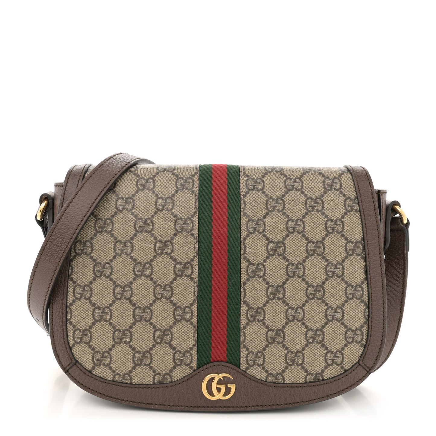 GG Supreme Monogram Web Small Ophidia Flap Messenger Bag Brown