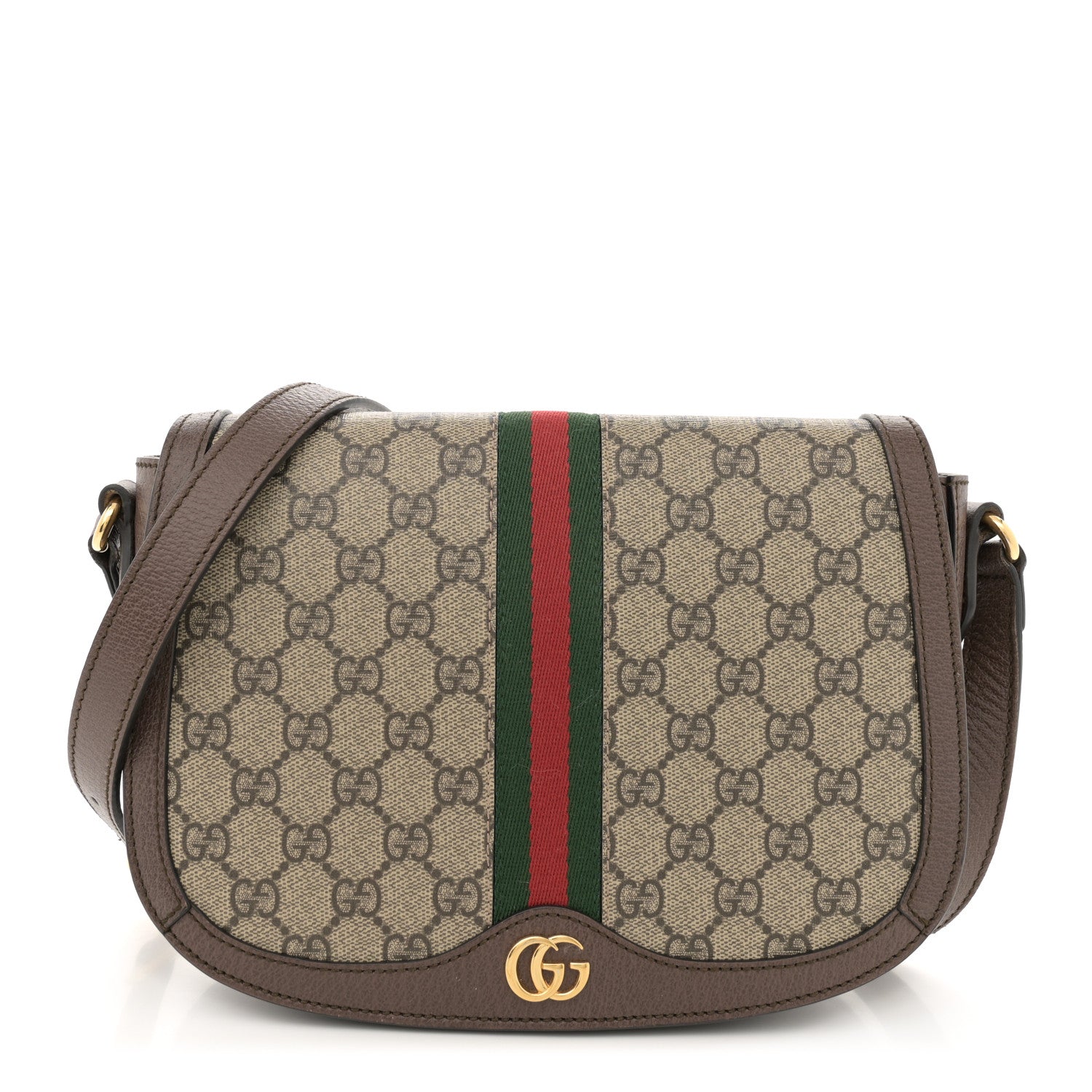 Gucci GG Supreme Monogram Web Small Ophidia Flap Messenger Bag Brown 1 of 13