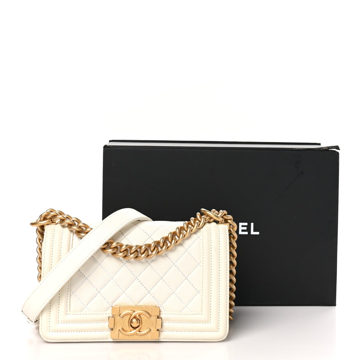 Caviar Quilted Small Boy Flap White