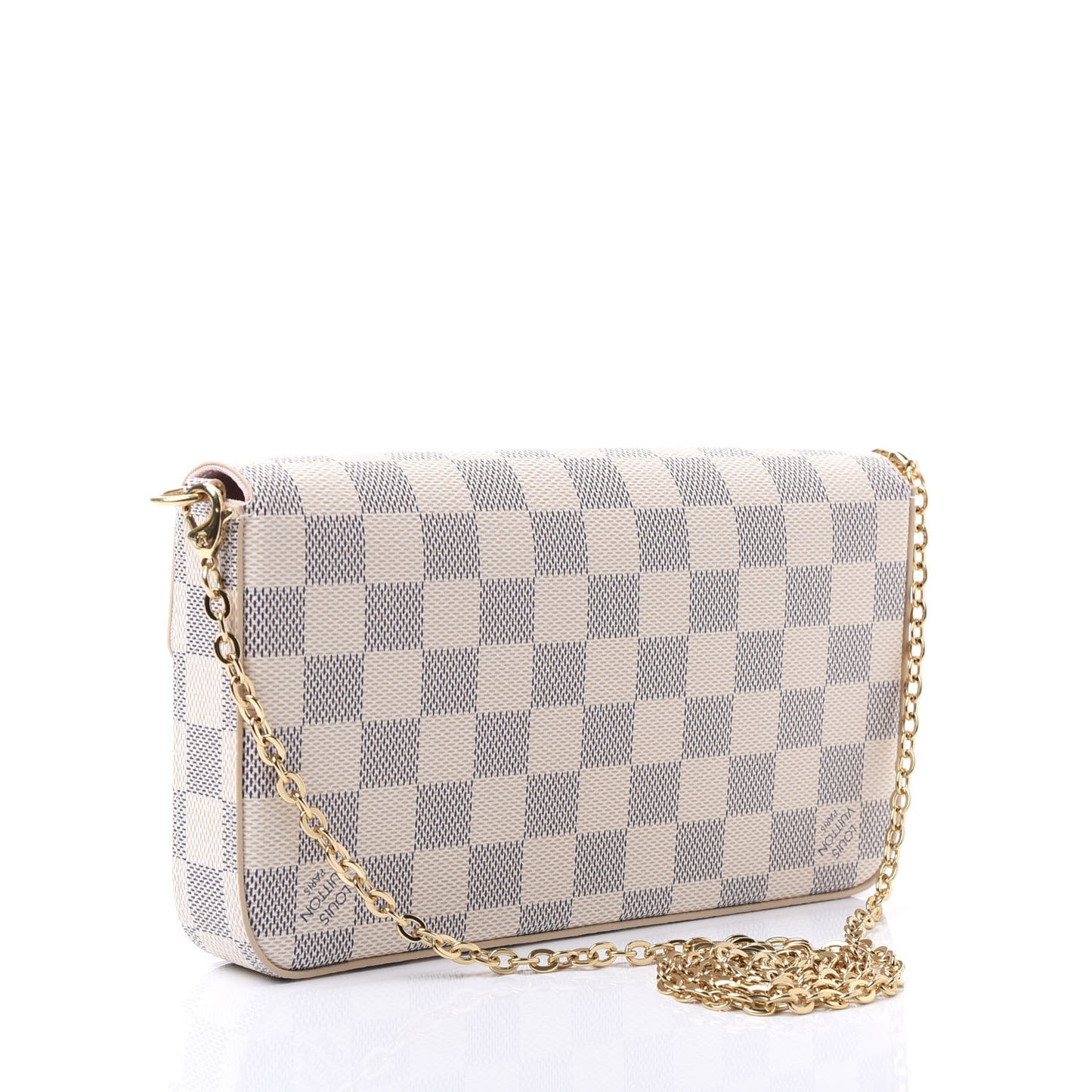Damier Azur Pochette Felicie Chain Wallet Rose Ballerine