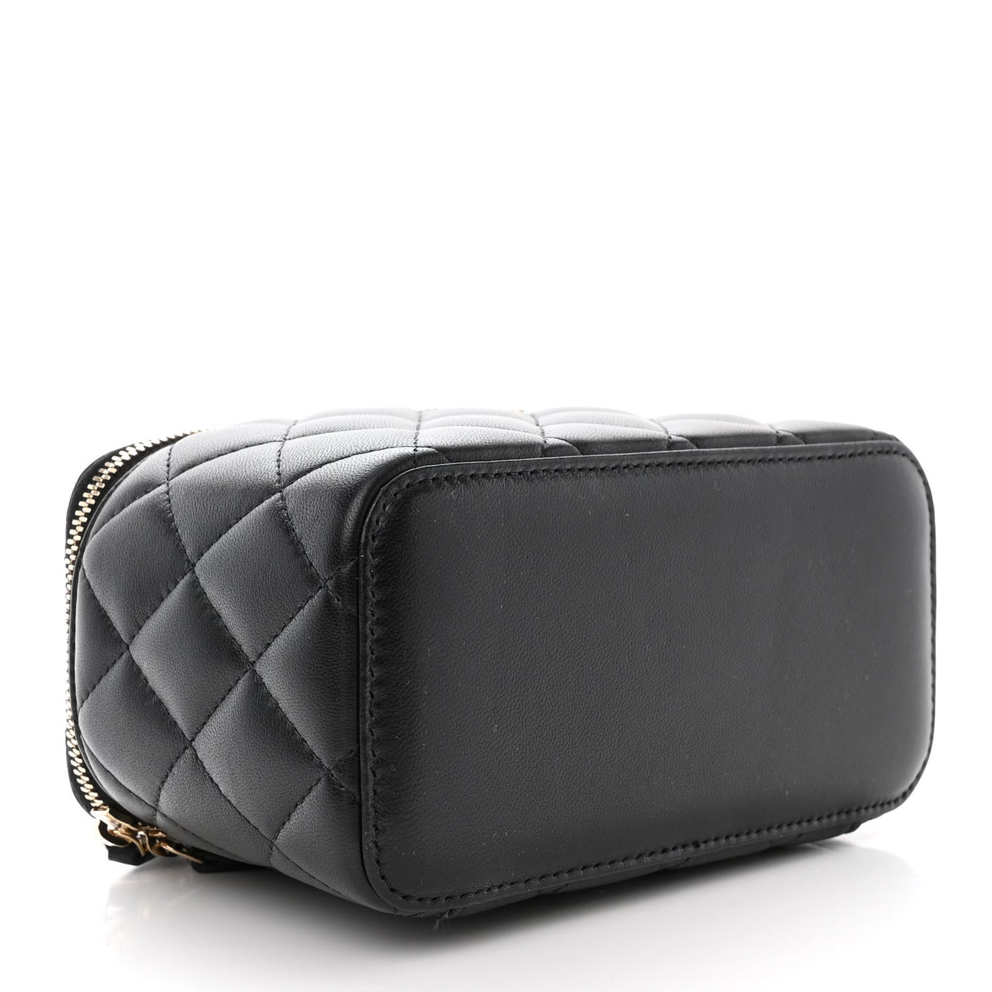 Lambskin Quilted Small Top Handle Vanity Case With Chain Black