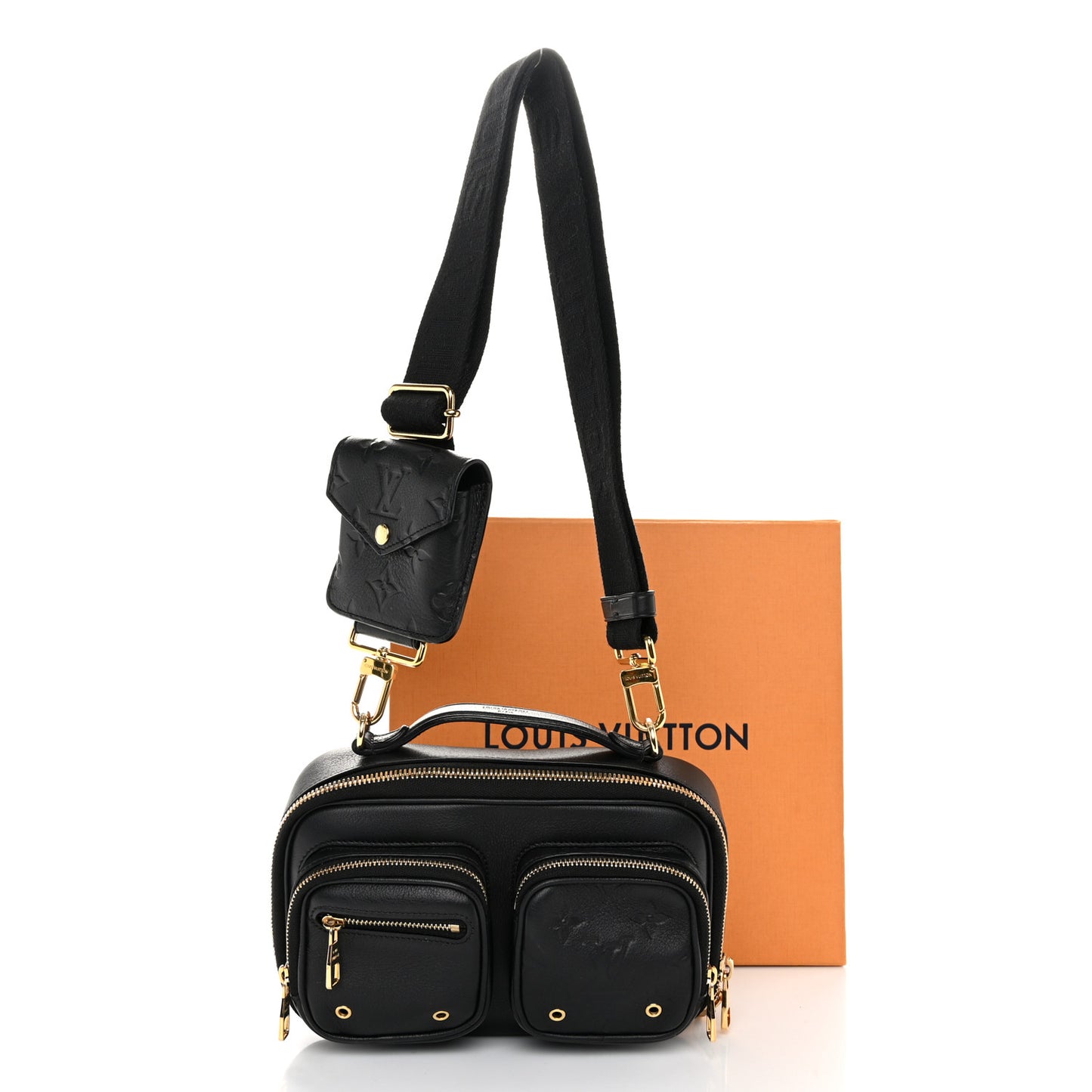 Calfskin Monogram Embossed Utility Crossbody Black