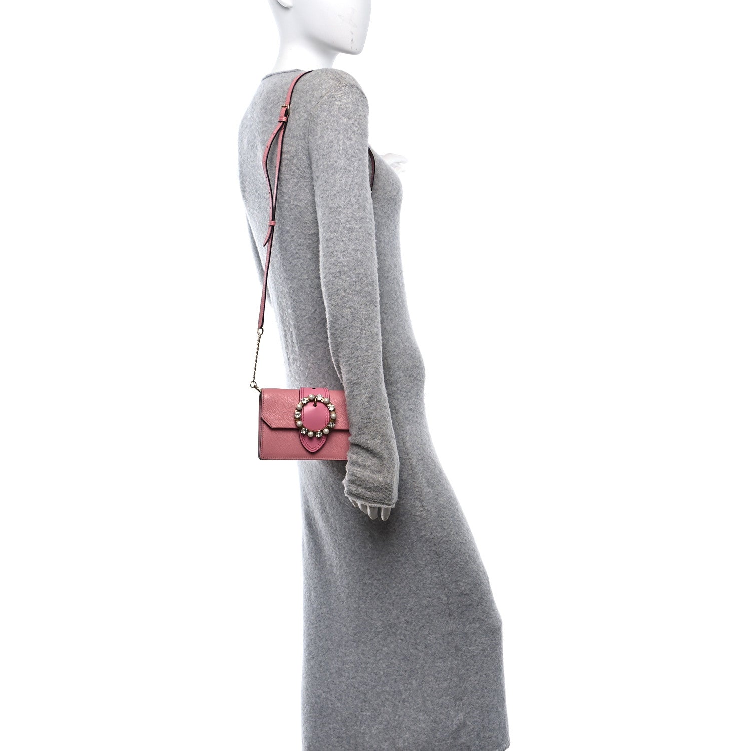 Miu Miu Goatskin Madras Soft Calfskin Crystal Pearl Embellished Shoulder Bag Rosa 2 of 10