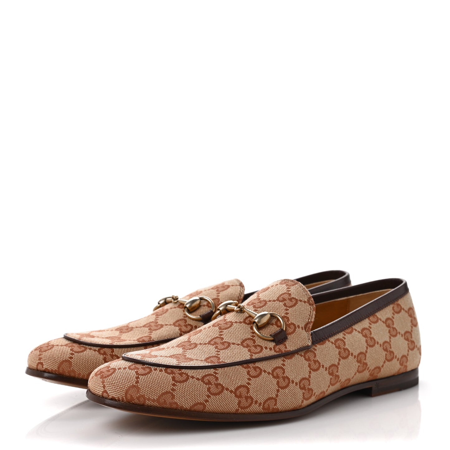 Canvas GG Monogram Horsebit Mens Jordaan Loafers 7.5 Beige Ruggine Light Brown