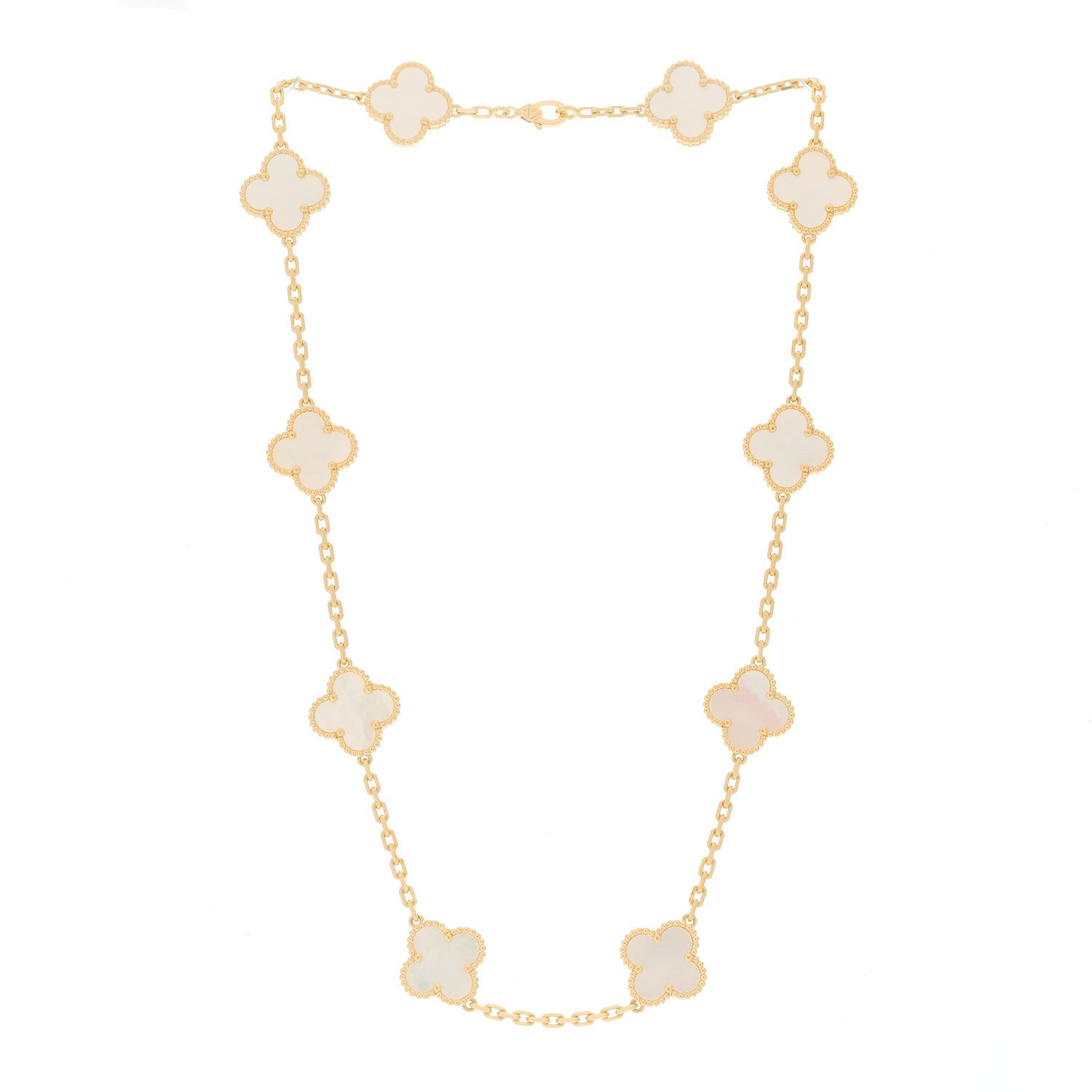 Van Cleef & Arpels 18K Yellow Gold Mother of Pearl 10 Motifs Vintage Alhambra Necklace 3 of 6
