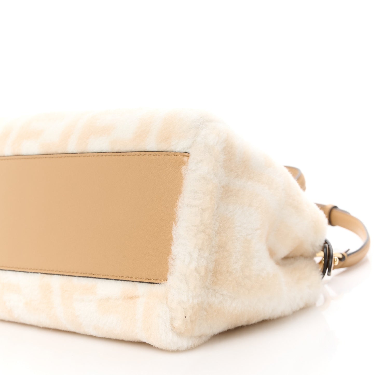 Shearling Nappa Macro FF 1974 Mini Peekaboo Iconic Satchel White Ice Cuoio Miele Scuro