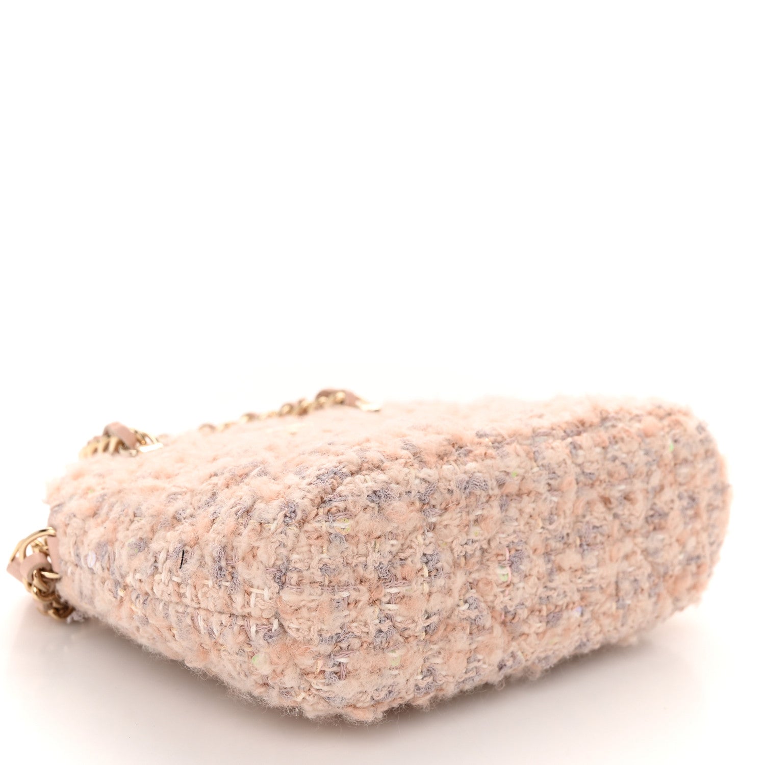 Chanel Cotton Wool Tweed Sequin Quilted Shiny Coco Clutch With Chain Light Pink Beige Ecru 4 of 10