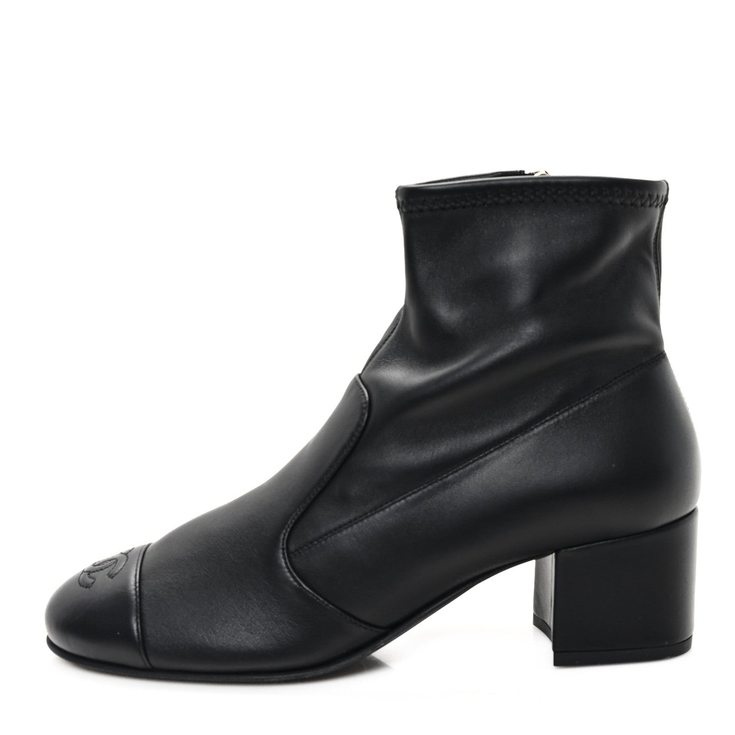Stretch Lambskin Cap Toe CC Short Boots 38 Black