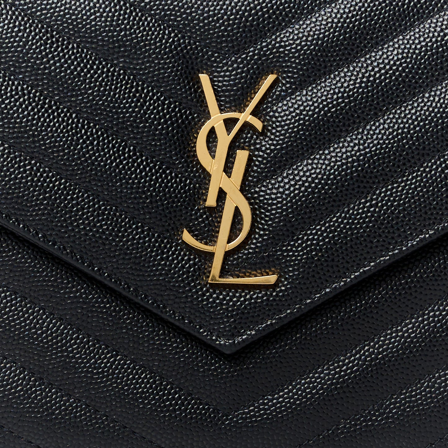 Grain De Poudre Matelasse Chevron Monogram Envelope Chain Wallet Black