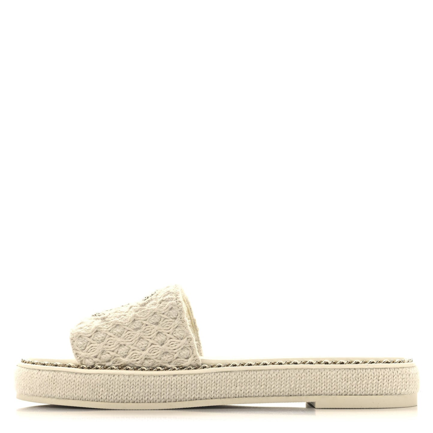 Wool Alpaca Chain CC Slide Sandals 40 Ivory