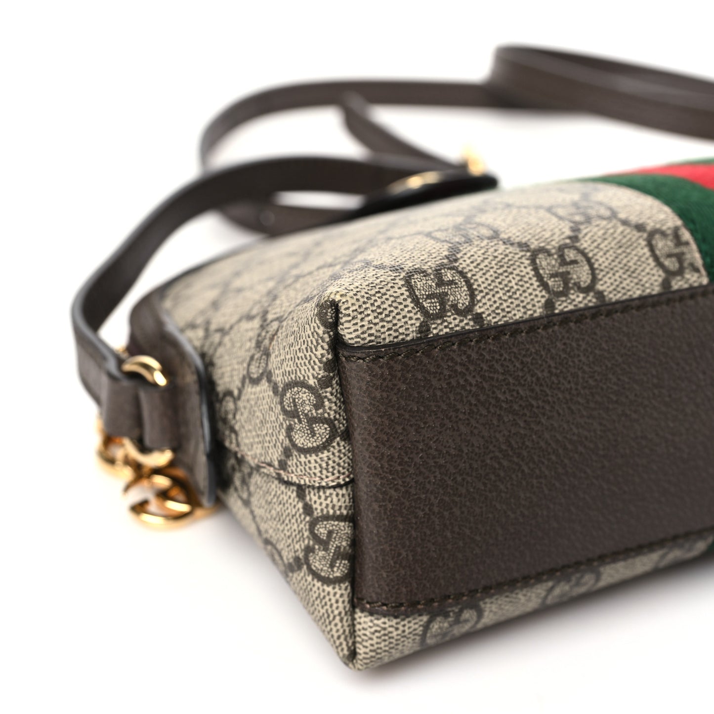 GG Supreme Monogram Textured Dollar Calfskin Web Small Ophidia Dome Shoulder Bag Beige Ebony New Acero