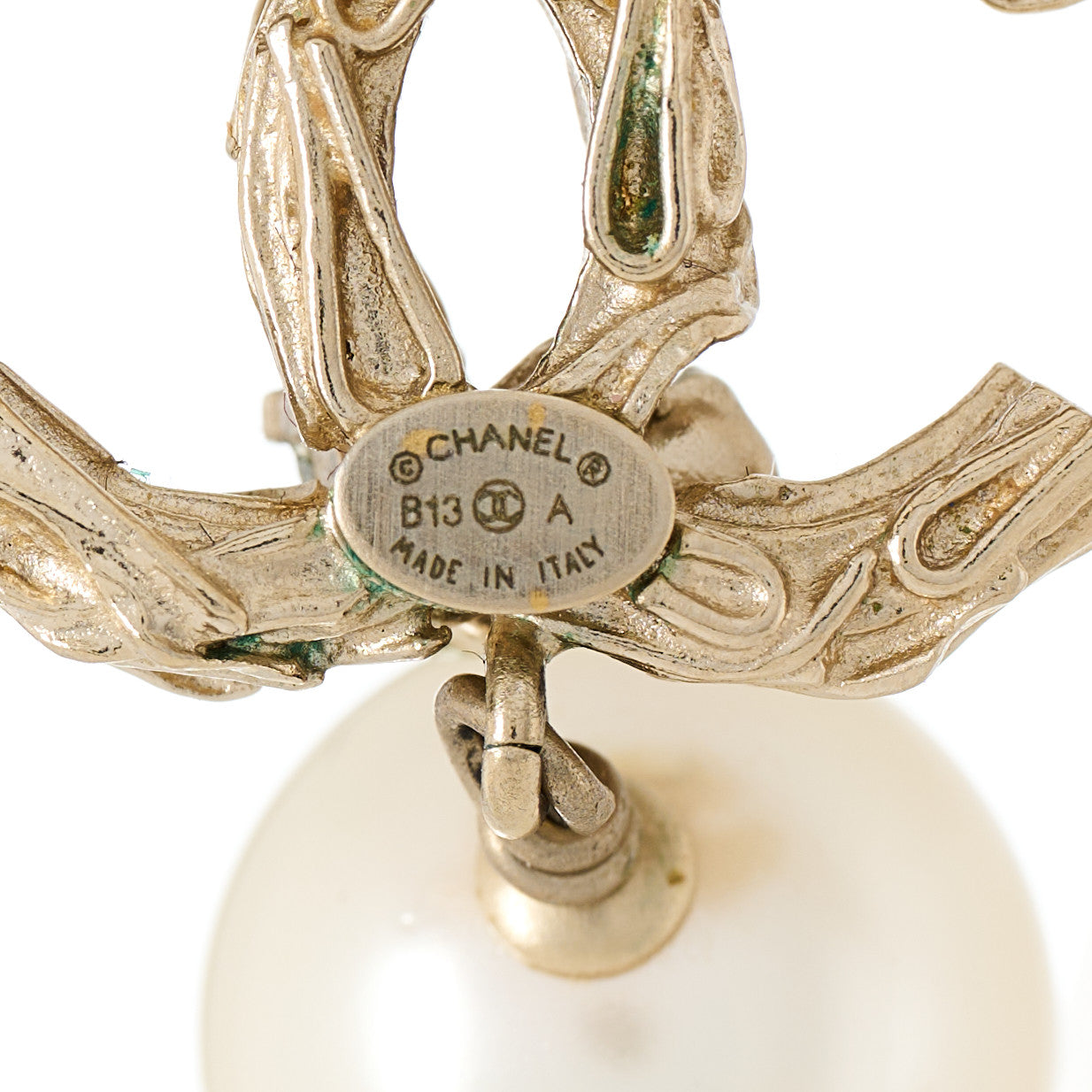 Pearl Crystal CC Drop Earrings Gold
