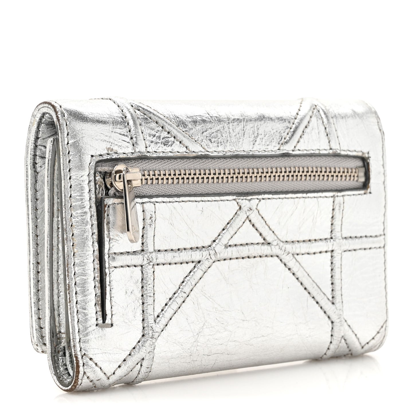 Ceramic Effect Deerskin Cannage Diorama Elancee Wallet Silver
