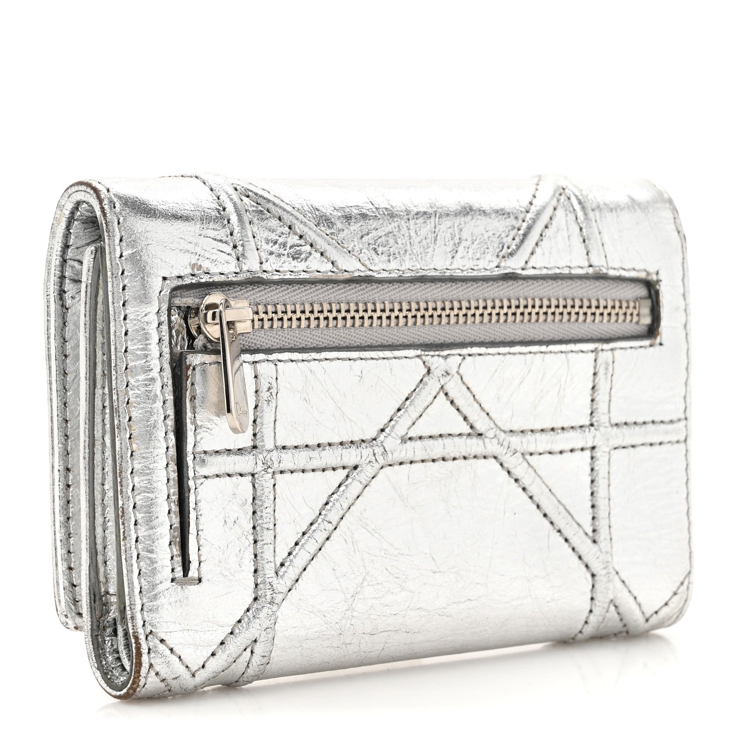 Christian Dior Ceramic Effect Deerskin Cannage Diorama Elancee Wallet Silver 3 of 13