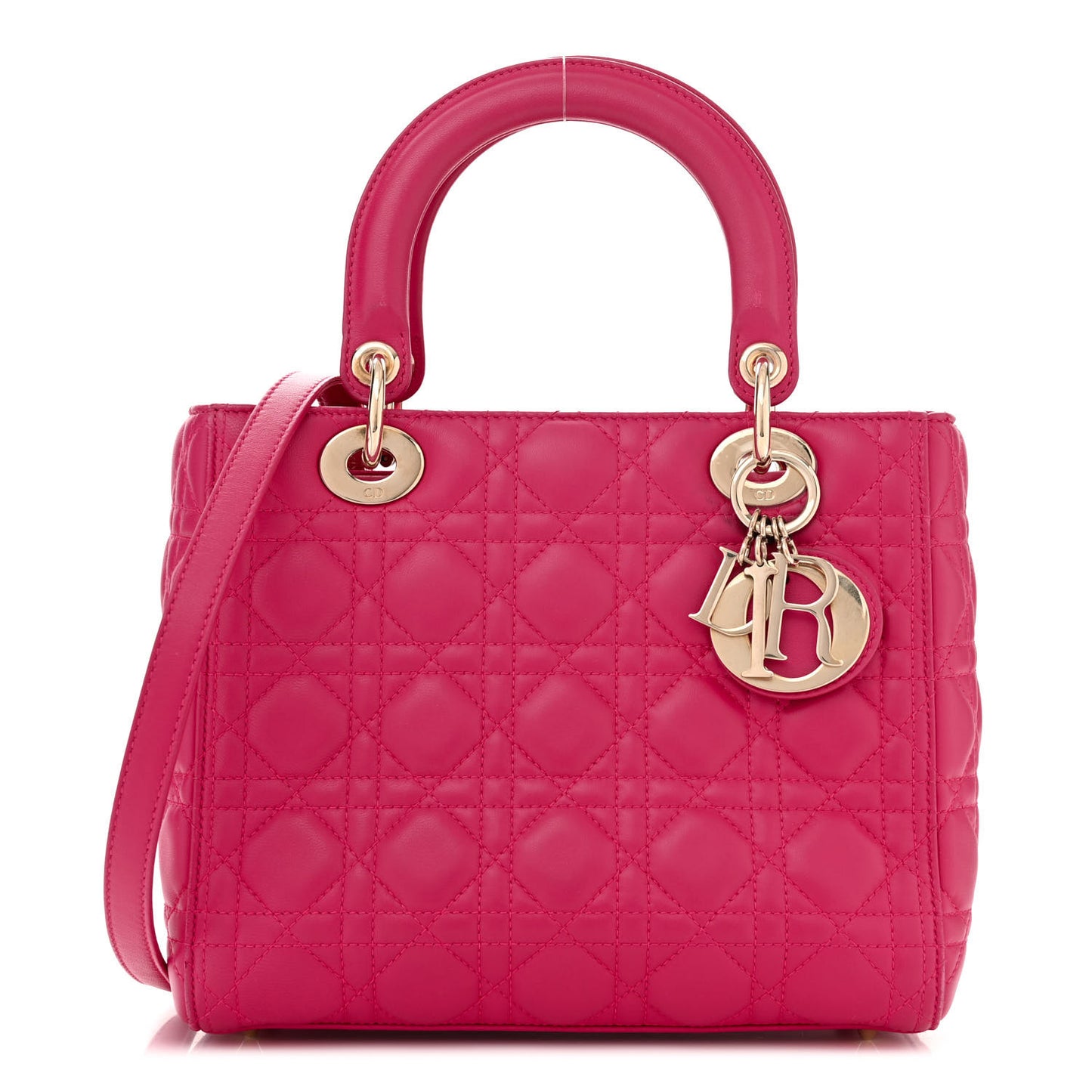 CHRISTIAN DIOR Lambskin Cannage Medium Lady Dior Fuchsia
