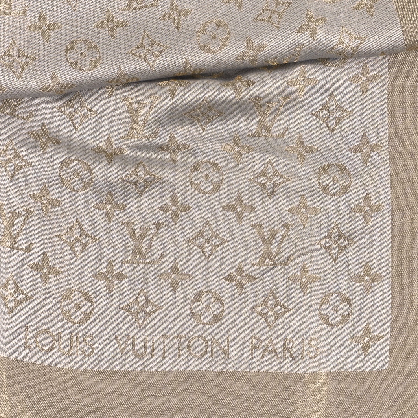 LOUIS VUITTON Silk Lurex Wool Monogram Shine Shawl Greige