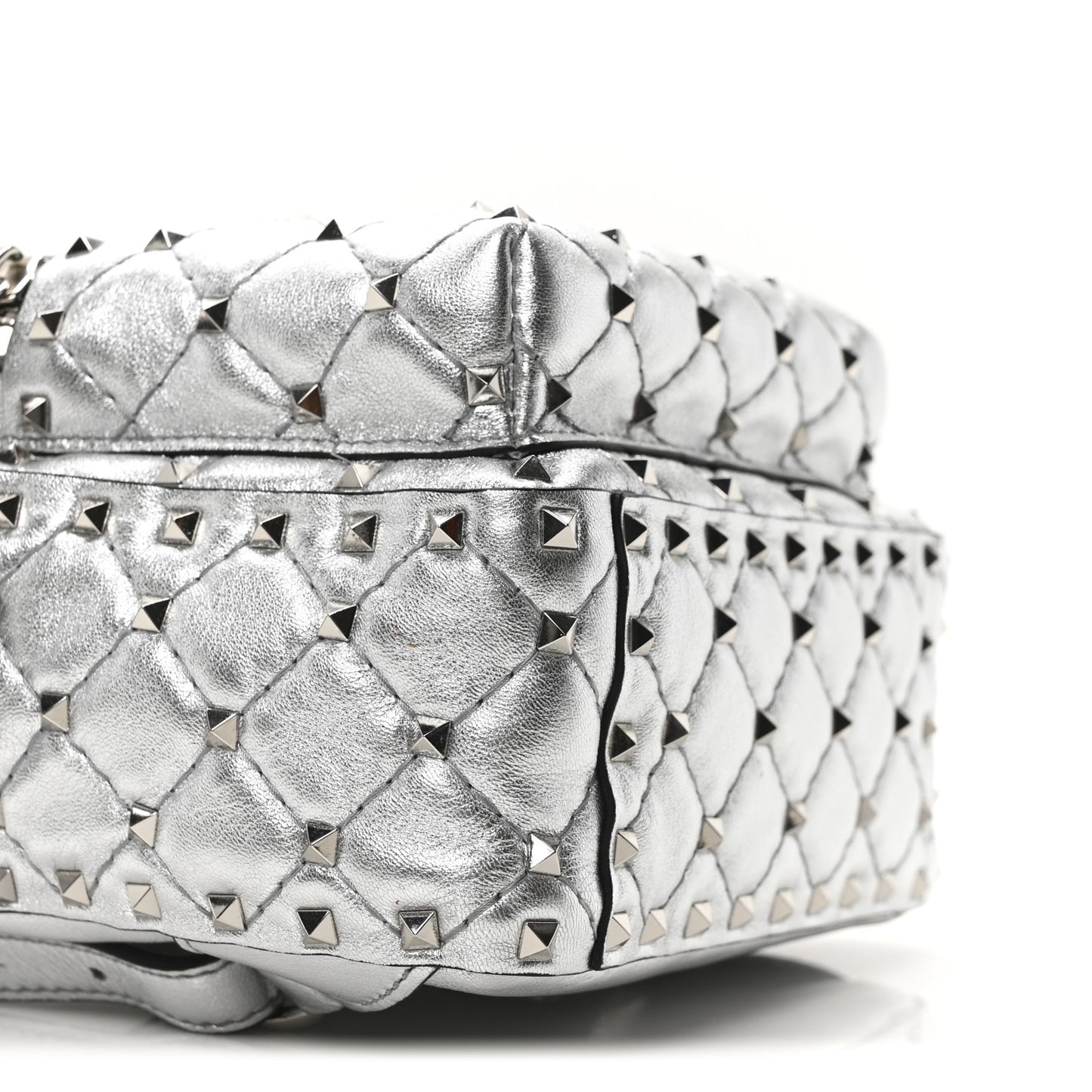 Metallic Nappa Mini Rockstud Spike Backpack Silver