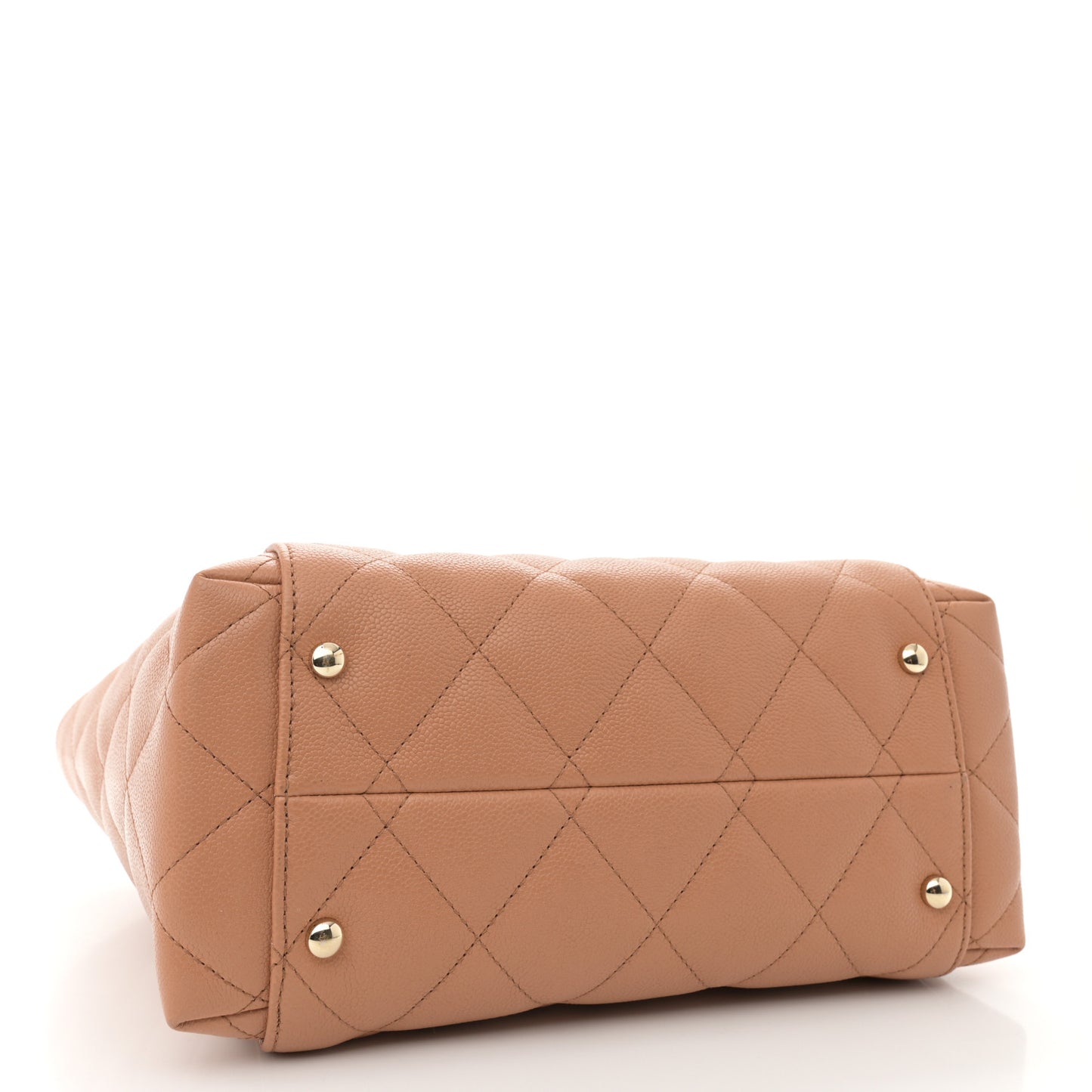 Caviar Quilted Small Shopping Tote Dark Beige